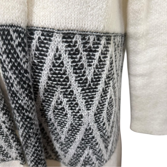 Bobeau Longline Open Front Cardigan Cream Geometric Knit Size M - Picture 5 of 10